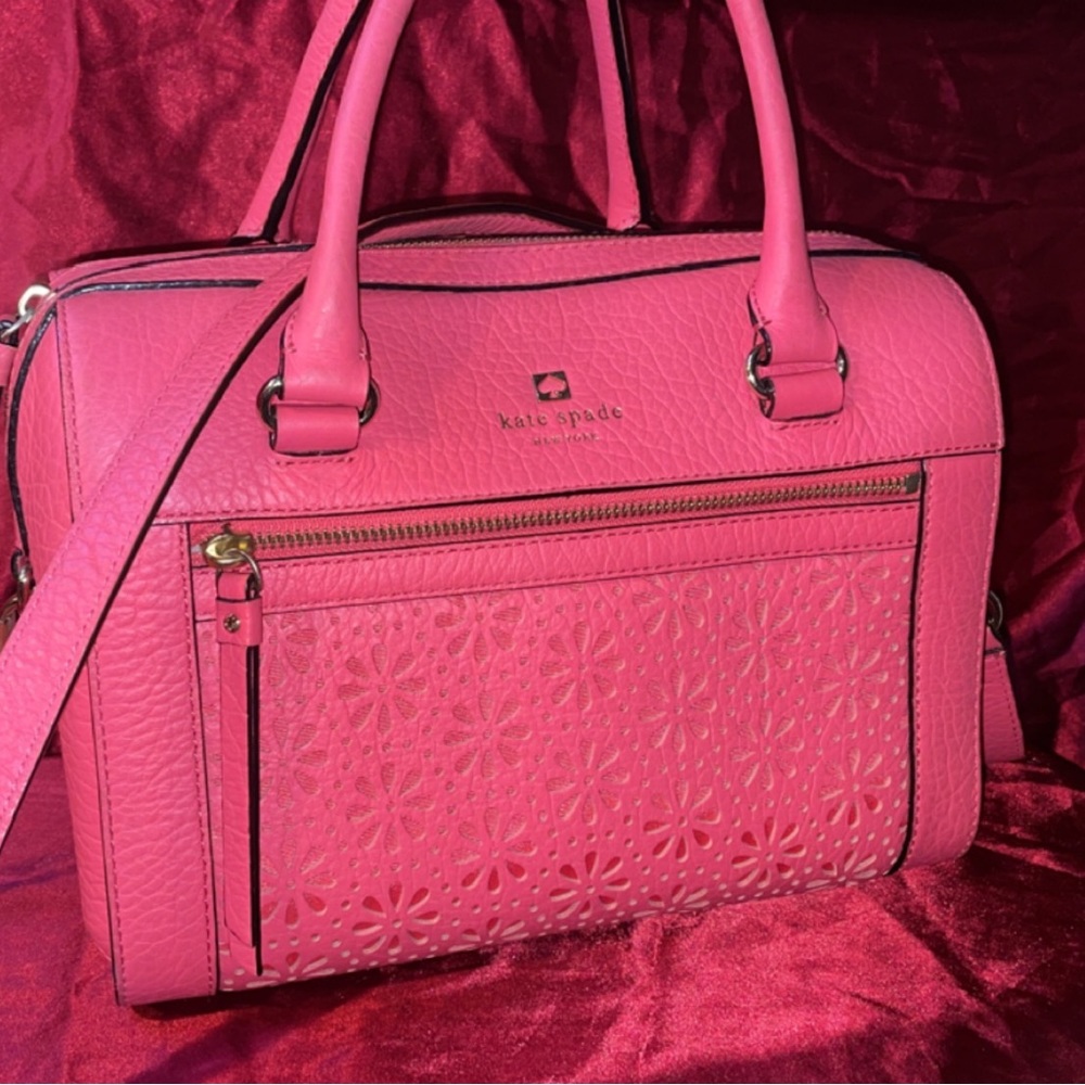 Neon pink coral Kate spade perforated floral